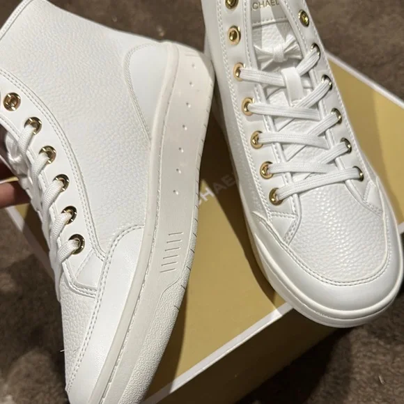 Michael Kors White and Gold High-Top Sneakers - Picture 3 of 4